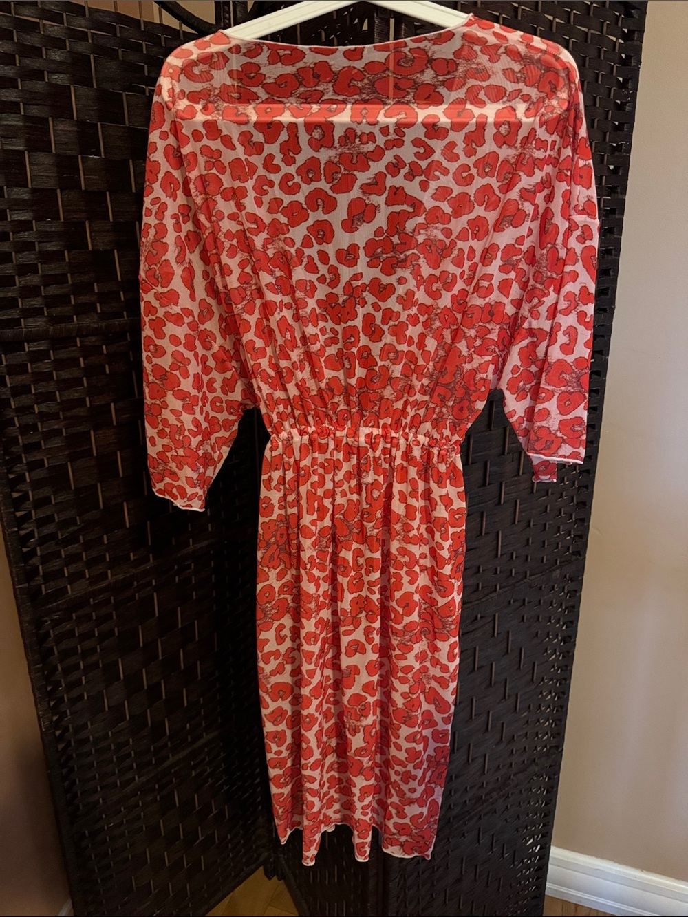 Red Patterned Women’s Drawstring Dress - Picture 3 of 4
